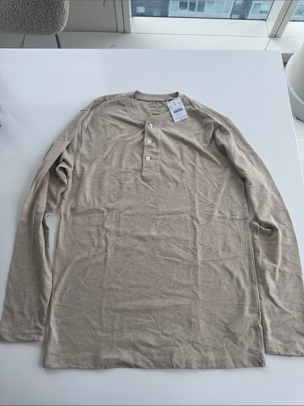 J CREW CREWCUTS Beige Long-Sleeve cotton Henley Shirt, size XL 12-14 NWT